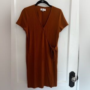 Madewell Texture & Thread Short-Sleeve Side-Tie Dress | Size S | Golden Pecan